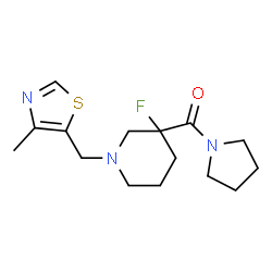 ChemSpider 2D Image | {3-Fluoro-1-[(4-methyl-1,3-thiazol-5-yl)methyl]-3-piperidinyl}(1-pyrrolidinyl)methanone | C15H22FN3OS