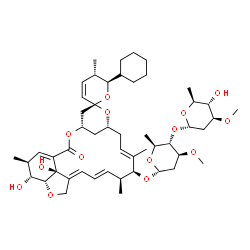 ChemSpider 2D Image | (2S,4'S,5S,6R,8'R,10'E,12'S,13'S,14'E,16'E,20'R,21'R,22'S,24'R)-6-Cyclohexyl-21',24'-dihydroxy-5,11',13',22'-tetramethyl-2'-oxo-5,6-dihydrospiro[pyran-2,6'-[3,7,19]trioxatetracyclo[15.6.1.1~4,8~.0~20,
24~]pentacosa[1(23),10,14,16]tetraen]-12'-yl 2,6-dideoxy-4-O-(2,6-dideoxy-3-O-methyl-alpha-L-arabino-hexopyranosyl)-3-O-methyl-alpha-L-arabino-hexopyranoside | C50H74O14