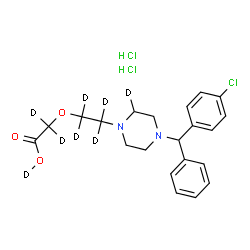 ChemSpider 2D Image | {[2-{4-[(4-Chlorophenyl)(phenyl)methyl](2-~2~H_1_)-1-piperazinyl}(~2~H_4_)ethyl]oxy}(~2~H_3_)acetic acid dihydrochloride | C21H19D8Cl3N2O3