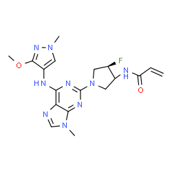 ChemSpider 2D Image | N-[(4R)-4-Fluoro-1-{6-[(3-methoxy-1-methyl-1H-pyrazol-4-yl)amino]-9-methyl-9H-purin-2-yl}-3-pyrrolidinyl]acrylamide | C18H22FN9O2