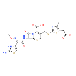 ChemSpider 2D Image | (6S)-3-({[5-(Carboxymethyl)-4-methyl-1,3-thiazol-2-yl]sulfanyl}methyl)-7-{[(2E)-2-(2-imino-2,3-dihydro-1,3-thiazol-4-yl)-2-(methoxyimino)acetyl]amino}-8-oxo-5-thia-1-azabicyclo[4.2.0]oct-2-ene-2-carbo
xylic acid | C20H20N6O7S4