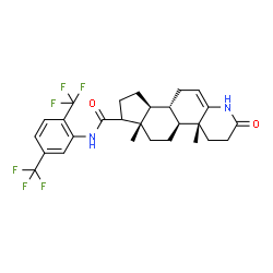 ChemSpider 2D Image | (4aR,4bS,6aS,9aS,9bS)-N-[2,5-Bis(trifluoromethyl)phenyl]-4a,6a-dimethyl-2-oxo-2,3,4,4a,4b,5,6,6a,7,8,9,9a,9b,10-tetradecahydro-1H-indeno[5,4-f]quinoline-7-carboxamide | C27H30F6N2O2