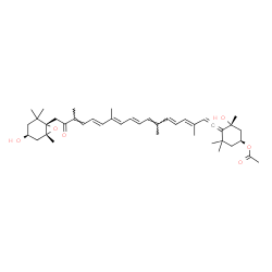 ChemSpider 2D Image | (3S,3'S,5R,5'R,6S)-3,5'-Dihydroxy-8-oxo-6',7'-didehydro-5,5',6,6',7,8-hexahydro-5,6-epoxy-beta,beta-caroten-3'-yl acetate | C42H58O6
