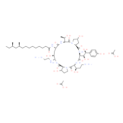 ChemSpider 2D Image | (10S,12R)-N-{(2R,6S,9S,11S,12S,14aS,15S,20R,23S,25aS)-12-[(2-Aminoethyl)amino]-20-[(1R)-3-amino-1-hydroxypropyl]-23-[(1S,2S)-1,2-dihydroxy-2-(4-hydroxyphenyl)ethyl]-2,11,15-trihydroxy-6-[(1R)-1-hydrox
yethyl]-5,8,14,19,22,25-hexaoxotetracosahydro-1H-dipyrrolo[2,1-c:2',1'-l][1,4,7,10,13,16]hexaazacyclohenicosin-9-yl}-10,12-dimethyltetradecanamide acetate (1:2) | C56H96N10O19