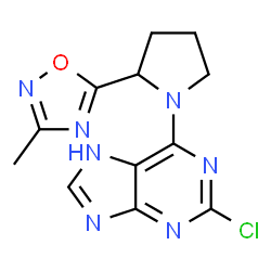 ChemSpider 2D Image | 2-Chloro-6-[2-(3-methyl-1,2,4-oxadiazol-5-yl)-1-pyrrolidinyl]-7H-purine | C12H12ClN7O