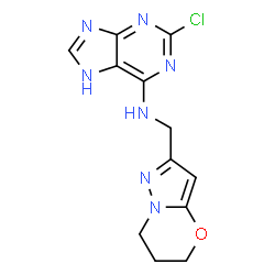 ChemSpider 2D Image | 2-Chloro-N-(6,7-dihydro-5H-pyrazolo[5,1-b][1,3]oxazin-2-ylmethyl)-7H-purin-6-amine | C12H12ClN7O