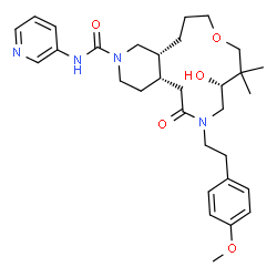ChemSpider 2D Image | (4aS,9R,15aR)-9-Hydroxy-7-[2-(4-methoxyphenyl)ethyl]-10,10-dimethyl-6-oxo-N-(3-pyridinyl)tetradecahydropyrido[4,3-i][1,6]oxazacyclotridecine-2(1H)-carboxamide | C31H44N4O5