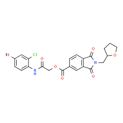 ChemSpider 2D Image | 2-[(4-Bromo-2-chlorophenyl)amino]-2-oxoethyl 1,3-dioxo-2-(tetrahydro-2-furanylmethyl)-5-isoindolinecarboxylate | C22H18BrClN2O6
