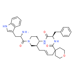 ChemSpider 2D Image | (3'R,8'E,10a'S,14a'S)-12'-[(2S)-2-Amino-3-(1H-indol-3-yl)propanoyl]-3'-benzyl-2,3,3',4',5,6,7',10',10a',11',12',13',14',14a'-tetradecahydro-1'H-spiro[pyran-4,6'-pyrido[4,3-e][1,4]diazacyclododecine]-2
',5'-dione | C35H43N5O4