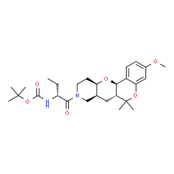 ChemSpider 2D Image | 2-Methyl-2-propanyl {(2R)-1-[(6aR,7aS,11aR,12aR)-3-methoxy-6,6-dimethyl-6a,7a,10,11,11a,12a-hexahydro-6H,7H-chromeno[3',4':5,6]pyrano[3,2-c]pyridin-9(8H)-yl]-1-oxo-2-butanyl}carbamate | C27H40N2O6