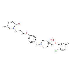 ChemSpider 2D Image | 1-{3-[4-({4-[(2-Chloro-5-methylphenoxy)methyl]-4-hydroxy-1-piperidinyl}methyl)phenoxy]propyl}-5-methyl-2(1H)-pyridinone | C29H35ClN2O4