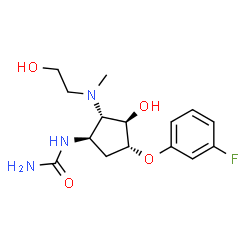 ChemSpider 2D Image | 1-{(1R,2S,3R,4R)-4-(3-Fluorophenoxy)-3-hydroxy-2-[(2-hydroxyethyl)(methyl)amino]cyclopentyl}urea | C15H22FN3O4