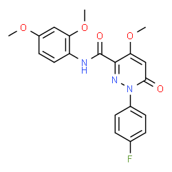 ChemSpider 2D Image | N-(2,4-Dimethoxyphenyl)-1-(4-fluorophenyl)-4-methoxy-6-oxo-1,6-dihydro-3-pyridazinecarboxamide | C20H18FN3O5