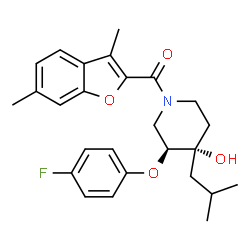 ChemSpider 2D Image | (3,6-Dimethyl-1-benzofuran-2-yl)[(3S,4S)-3-(4-fluorophenoxy)-4-hydroxy-4-isobutyl-1-piperidinyl]methanone | C26H30FNO4