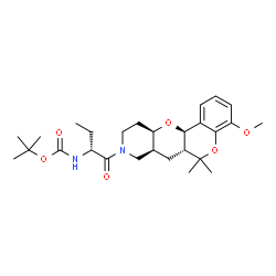 ChemSpider 2D Image | 2-Methyl-2-propanyl {(2R)-1-[(6aR,7aS,11aR,12aR)-4-methoxy-6,6-dimethyl-6a,7a,10,11,11a,12a-hexahydro-6H,7H-chromeno[3',4':5,6]pyrano[3,2-c]pyridin-9(8H)-yl]-1-oxo-2-butanyl}carbamate | C27H40N2O6