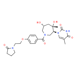 ChemSpider 2D Image | 1-[(3S,4S,6R)-4,6-Dihydroxy-4-methyl-1-{4-[2-(2-oxo-1-pyrrolidinyl)ethoxy]benzoyl}-3-azepanyl]-5-methyl-2,4(1H,3H)-pyrimidinedione | C25H32N4O7