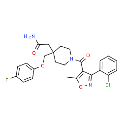 ChemSpider 2D Image | 2-(1-{[3-(2-Chlorophenyl)-5-methyl-1,2-oxazol-4-yl]carbonyl}-4-[(4-fluorophenoxy)methyl]-4-piperidinyl)acetamide | C25H25ClFN3O4