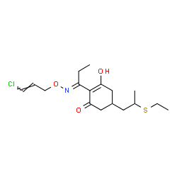 ChemSpider 2D Image | 2-[(1E)-N-{[(2E)-3-Chlor-2-propen-1-yl]oxy}propanimidoyl]-5-[2-(ethylsulfanyl)propyl]-3-hydroxy-2-cyclohexen-1-on | C17H26ClNO3S