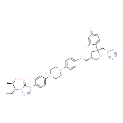 ChemSpider 2D Image | 2,5-Anhydro-1,3,4-trideoxy-2-(2,4-difluorophenyl)-4-({4-[4-(4-{1-[(2R,3R)-2-hydroxy-3-pentanyl]-5-oxo-1,5-dihydro-4H-1,2,4-triazol-4-yl}phenyl)-1-piperazinyl]phenoxy}methyl)-1-(1H-1,2,4-triazol-1-yl)-
L-threo-pentitol | C37H42F2N8O4