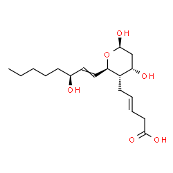 ChemSpider 2D Image | (5R)-4-[(2E)-4-Carboxy-2-buten-1-yl]-2,4-dideoxy-5-[(3S)-3-hydroxy-1-octen-1-yl]-beta-D-erythro-pentopyranose | C18H30O6