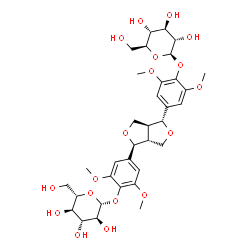 ChemSpider 2D Image | 4-{(1R,3aR,4S,6aS)-4-[4-(beta-L-Glucopyranosyloxy)-3,5-dimethoxyphenyl]tetrahydro-1H,3H-furo[3,4-c]furan-1-yl}-2,6-dimethoxyphenyl beta-L-glucopyranoside | C34H46O18
