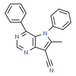 ChemSpider 2D Image | 6-Methyl-4,5-diphenyl-5H-pyrrolo[3,2-d]pyrimidine-7-carbonitrile | C20H14N4