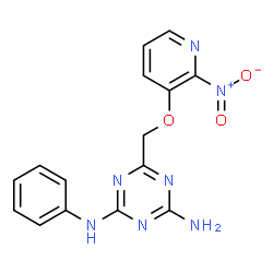 ChemSpider 2D Image | 6-{[(2-Nitro-3-pyridinyl)oxy]methyl}-N-phenyl-1,3,5-triazine-2,4-diamine | C15H13N7O3