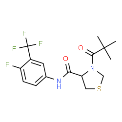 ChemSpider 2D Image | 3-(2,2-Dimethylpropanoyl)-N-[4-fluoro-3-(trifluoromethyl)phenyl]-1,3-thiazolidine-4-carboxamide | C16H18F4N2O2S