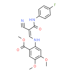 ChemSpider 2D Image | Methyl 2-({(1Z)-2-cyano-3-[(4-fluorophenyl)amino]-3-oxo-1-propen-1-yl}amino)-4,5-dimethoxybenzoate | C20H18FN3O5