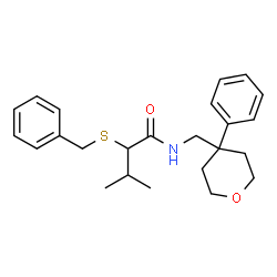 ChemSpider 2D Image | 2-(Benzylsulfanyl)-3-methyl-N-[(4-phenyltetrahydro-2H-pyran-4-yl)methyl]butanamide | C24H31NO2S