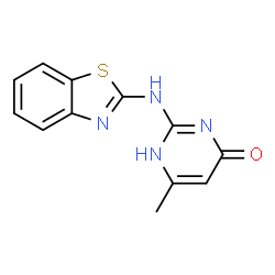 ChemSpider 2D Image | 2-(1,3-benzothiazol-2-ylamino)-6-methyl-3H-pyrimidin-4-one | C12H10N4OS