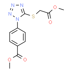 ChemSpider 2D Image | Methyl 4-{5-[(2-methoxy-2-oxoethyl)sulfanyl]-1H-tetrazol-1-yl}benzoate | C12H12N4O4S