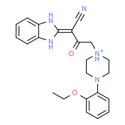 ChemSpider 2D Image | 1-[3-Cyano-3-(1,3-dihydro-2H-benzimidazol-2-ylidene)-2-oxopropyl]-4-(2-ethoxyphenyl)piperazin-1-ium | C23H26N5O2