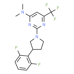 ChemSpider 2D Image | 2-[3-(2,6-Difluorophenyl)-1-pyrrolidinyl]-N,N-dimethyl-6-(trifluoromethyl)-4-pyrimidinamine | C17H17F5N4