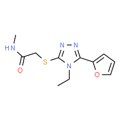 ChemSpider 2D Image | 2-{[4-Ethyl-5-(2-furyl)-4H-1,2,4-triazol-3-yl]sulfanyl}-N-methylacetamide | C11H14N4O2S