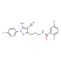 ChemSpider 2D Image | N-{3-[5-Amino-4-cyano-1-(4-fluorophenyl)-1H-pyrazol-3-yl]propyl}-5-chloro-2-fluorobenzamide | C20H16ClF2N5O