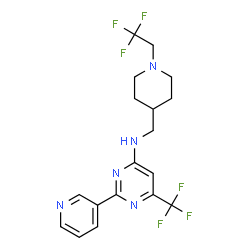 ChemSpider 2D Image | 2-(3-Pyridinyl)-N-{[1-(2,2,2-trifluoroethyl)-4-piperidinyl]methyl}-6-(trifluoromethyl)-4-pyrimidinamine | C18H19F6N5