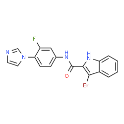 ChemSpider 2D Image | 3-Bromo-N-[3-fluoro-4-(1H-imidazol-1-yl)phenyl]-1H-indole-2-carboxamide | C18H12BrFN4O