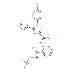 ChemSpider 2D Image | 1-(4-Fluorophenyl)-5-(2-thienyl)-N-{2-[(2,2,2-trifluoroethyl)carbamoyl]phenyl}-1H-1,2,4-triazole-3-carboxamide | C22H15F4N5O2S