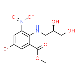 ChemSpider 2D Image | Methyl 5-bromo-2-{[(2R)-2,3-dihydroxypropyl]amino}-3-nitrobenzoate | C11H13BrN2O6