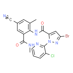 ChemSpider 2D Image | 3-Bromo-1-(3-chloro-2-pyridinyl)-N-[4-(~14~C)cyano-2-methyl-6-(methylcarbamoyl)phenyl]-1H-pyrazole-5-carboxamide | C1814CH14BrClN6O2