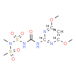 ChemSpider 2D Image | Methanesulfonamide, N-[[[[(4,6-dimethoxy-2-pyrimidinyl-2,4,5,6-~14~C_4_)amino]carbonyl]amino]sulfonyl]-N-methyl- | C514C4H15N5O7S2