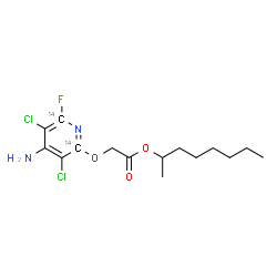 ChemSpider 2D Image | 2-Octanyl {[4-amino-3,5-dichloro-6-fluoro(2,6-~14~C_2_)-2-pyridinyl]oxy}acetate | C1314C2H21Cl2FN2O3