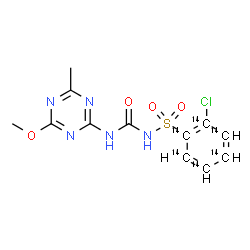 ChemSpider 2D Image | 2-Chloro-N-[(4-methoxy-6-methyl-1,3,5-triazin-2-yl)carbamoyl](~14~C_6_)benzenesulfonamide | C614C6H12ClN5O4S