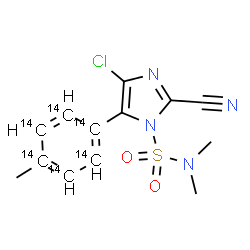ChemSpider 2D Image | 4-Chloro-2-cyano-N,N-dimethyl-5-[4-methyl(~14~C_6_)phenyl]-1H-imidazole-1-sulfonamide | C714C6H13ClN4O2S