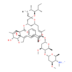 ChemSpider 2D Image | (1'R,2S,4'S,5S,6R,8'R,10'E,12'S,13'S,14'E,16'E,20'R,21'R,24'S)-6-[(2S)-2-Butanyl]-21',24'-dihydroxy-5,11',13',22'-tetramethyl-2'-oxo(4-~14~C)-5,6-dihydrospiro[pyran-2,6'-[3,7,19]trioxatetracyclo[15.6.
1.1~4,8~.0~20,24~]pentacosa[10,14,16,22]tetraen]-12'-yl 2,6-dideoxy-3-O-methyl-4-O-[2,4,6-trideoxy-3-O-methyl-4-(methylammonio)-alpha-L-arabino-hexopyranosyl]-alpha-L-arabino-hexopyranoside benzoate | C5514CH81NO15