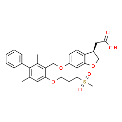 ChemSpider 2D Image | [(3R)-6-({2,6-Dimethyl-4-[3-(methylsulfonyl)propoxy]-3-biphenylyl}methoxy)-2,3-dihydro-1-benzofuran-3-yl]acetic acid | C29H32O7S