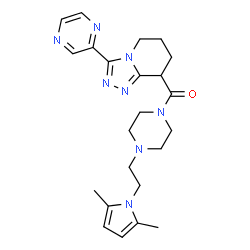 ChemSpider 2D Image | {4-[2-(2,5-Dimethyl-1H-pyrrol-1-yl)ethyl]-1-piperazinyl}[3-(2-pyrazinyl)-5,6,7,8-tetrahydro[1,2,4]triazolo[4,3-a]pyridin-8-yl]methanone | C23H30N8O