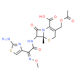 ChemSpider 2D Image | (6R)-3-(Acetoxymethyl)-7-{[(2Z)-2-(2-amino-1,3-thiazol-4-yl)-2-(methoxyimino)acetyl]amino}-6-methyl-8-oxo-5-thia-1-azabicyclo[4.2.0]oct-2-ene-2-carboxylic acid | C17H19N5O7S2