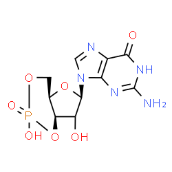 ChemSpider 2D Image | 2-Amino-9-[(4aR,6R,7aR)-2,7-dihydroxy-2-oxidotetrahydro-4H-furo[3,2-d][1,3,2]dioxaphosphinin-6-yl]-1,9-dihydro-6H-purin-6-one | C10H12N5O7P